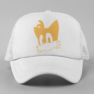 NEW Tails Fox Face Head Sonic Foam Trucker Mesh Snapback Hat WHITE